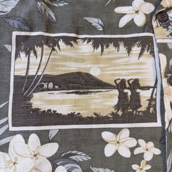 Seven‎ Palm Aloha Hawaiian XL Green Shirt Tiki Hula Wahine Floral Leaves - Picture 14 of 14